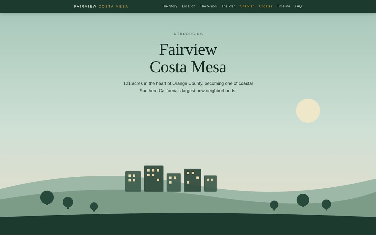 Fairview Costa Mesa website, home page
