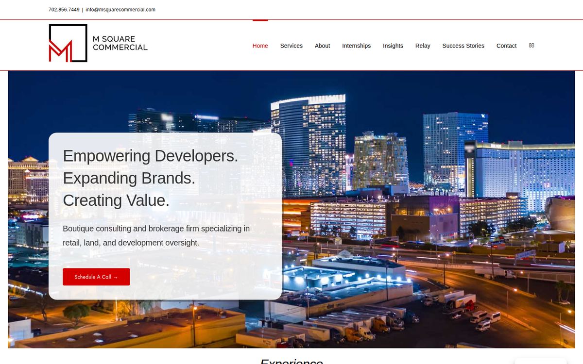 M Square Commercial website, home page