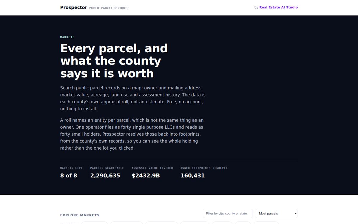 Prospector website, home page